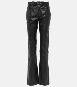 Брюки из кожи с тиснением под крокодила Alessandra Rich, черный