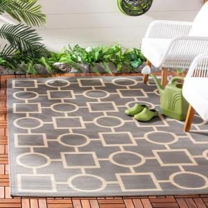 Ковер SAFAVIEH, 161 x 232 см, Washable Outdoor Courtyard Collection - , Anthracite & Beige, без линьки и легкая чистка, идеально для патио, заднего двора, прихожей (CY6925-246)