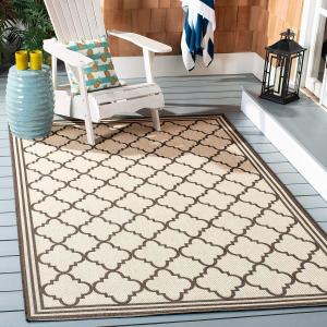 Ковер SAFAVIEH, 122 x 183 см, Beach House Collection Cream/Brown BHS121U Trellis для дома и улицы, не линяет, легко чистится, для патио, заднего двора, крыльца, террасы, прихожей