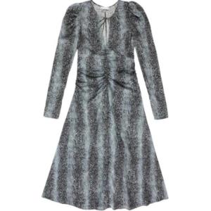 Платье миди с v-образным вырезом и сборками GANNI, синий