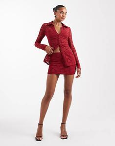 Кружевная мини-юбка Wanderdoll Lacie цвета вина