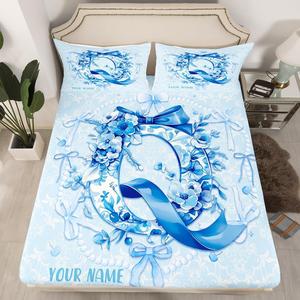 Erosebridal Набор постельного белья с синим цветочным принтом и бантами, Blue Q