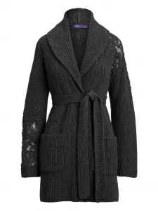 Кардиган с кружевными вставками и поясом Ralph Lauren Collection, серый