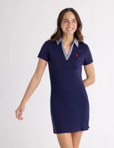 Платье-футболка U.S. Polo Assn Split Neck Gingham Collar, темно-синий
