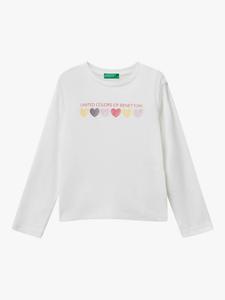 Детская хлопковая футболка с длинным рукавом и принтом логотипа Benetton, White