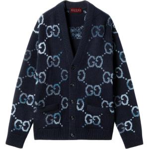 Кардиган с интарсией логотипа на пуговицах GUCCI, синий