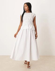 Платье макси со сборками и вставками ASOS DESIGN белого цвета