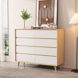 Mikemijia Комод 120х40х80 см для гостиной и спальни из дерева, 4 ящика, натуральный цвет + белый, сборка на месте