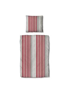 Постельное белье Mountain Stripe Berry красного цвета Traumschlaf, 155 x 220 + 80 x 80 см