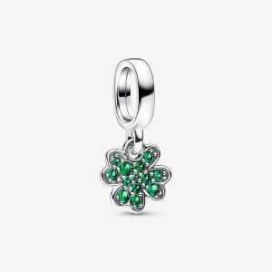 Шарм Pandora Four Leaf Clover Dangle, серебро/зеленый
