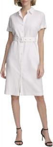 Платье-рубашка Calvin Klein из эластичного льна с поясом, Soft White