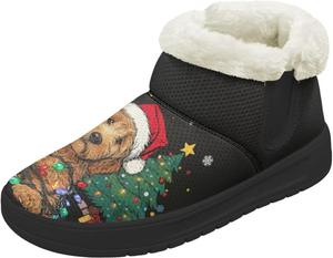 Женские зимние ботинки на низком каблуке, водонепроницаемые, легкие, теплые, с плюшевой отделкой, противоскользящие модные ботинки, размеры 36-44 Quxjehoe, Santa Hat Dog