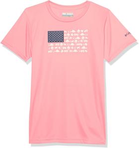 Футболка Columbia Girls Tidal с коротким рукавом и флагом PFG Fish and Friends, Pink Pop/Fish Friends Flag Graphic