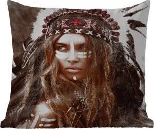 Подушка для улицы - для женщин - индейское платье - перья - полоски - 60 x 60 см - водонепроницаемая - подушка для отдыха - декоративная - подушка для сна MuchoWow