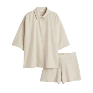 Пижама H&M Home Shirt and Shorts, бежевый