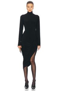 Платье с водолазкой и драпировкой по бокам с длинными рукавами Norma Kamali, черный
