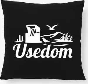 Подушка Huuraa с пляжным мотивом Usedom, подарочная, 40x40 см, с наполнителем из черного хлопка, декор Usedom Hellweg Druckerei
