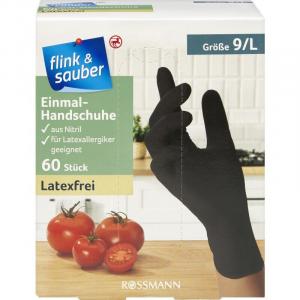 Перчатки одноразовые нитриловые черного размера. л flink & sauber, 60 шт.