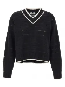 Шерстяной свитер с V-образным вырезом в рубчик Marella, черный