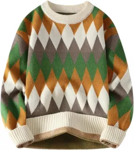 Мужской вязаный пуловер из шерсти, осень-зима, приталенный, длинный рукав, клетчатый Dndrdhfb