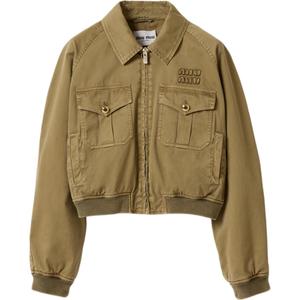 MIU MIU Вареная хлопковая бомбер, Olive Green