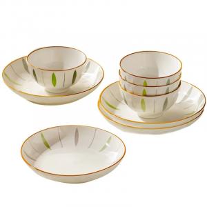 Набор посуды Kawasimaya, кремовый/зеленый/золотой, 4 тарелки 11,5 см и 4 тарелки 18 см