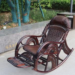 Jiajing Furniture Кресло-качалка из ротанга с выдвижным массажным пуфом, цвет deep coffee