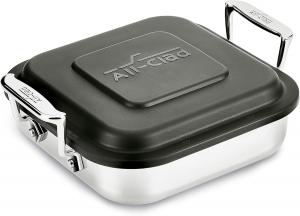 All-Clad квадратная форма для выпечки с крышкой из нержавеющей стали и пластика 20x20 см, безопасна для духовки и гриля до 600°F, серебристая