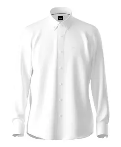 Рубашка стандартного кроя из структурированной смеси хлопкового трикотажа. Hugo, белый