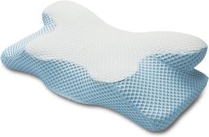 Yokqexz Эргономичная подушка для сна на спине и животе с контурным краем и моющимся чехлом Blue
