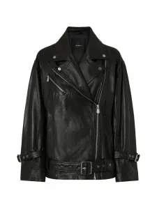 Кожаная куртка с ремнем и пряжкой PINKO, черный