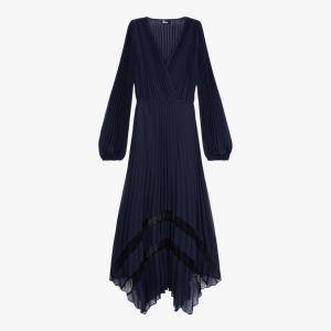 Тканое платье миди с V-образным вырезом и асимметричным подолом The Kooples, темно-синий