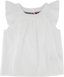 Рубашка Tommy Hilfiger из денима с короткими рукавами, топ с люверсами и рукавами-крылышками для девочек, White Eyelet
