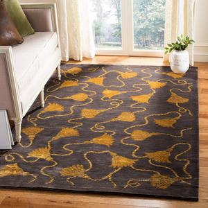 Ковер SAFAVIEH, 244 x 305 см, - коллекция Tibetan - большой - Plum & Gold, ручная вязка из шелка и шерсти, идеально для гостиной, спальни, офиса, столовой (TB318C)