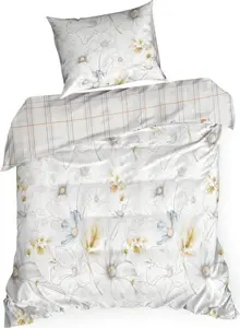 Постельное белье 140x200 белое с цветочным принтом двухстороннее + 1 наволочка 70x80 Eurofirany