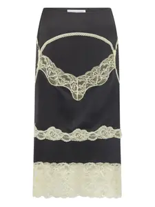 Юбка из атласа с кружевными вставками Marine Serre, черный