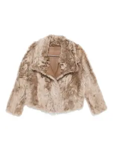 Меховая куртка с кожаной отделкой YVES SALOMON, нейтральный