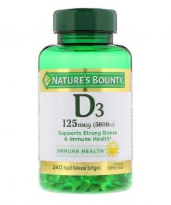 Витамин D3, 125 мкг (5000 МЕ), 240 мягких капсул с быстрым высвобождением, Nature's Bounty