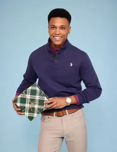 Пуловер U.S. Polo Assn Peached Fleece Button Mock Neck, темно-синий