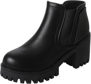 Массивные платформенные боевые туфли, повседневные слипоны, ботильоны на щиколотку, удобные с круглым носком и устойчивым каблуком, модные зимние ботинки для женщин Ctreela, Black