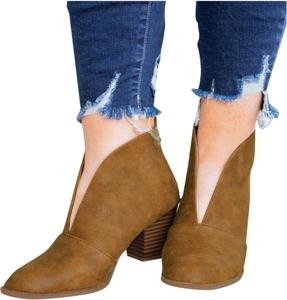 Женские ботильоны ZBYY с острым носком, на щиколотку, с вырезом V сзади, на молнии, челси, на низком массивном каблуке, стильные вестерн-бутильоны, коричневый