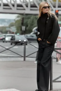 Вязаная двубортная куртка-бомбер Zara, черный