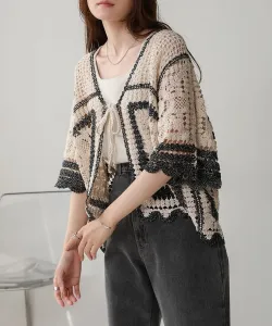 Кардиган с коротким рукавом, связанный крючком