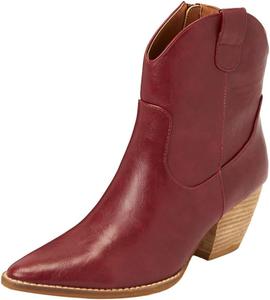 Женские ботильоны на среднем массивном каблуке, ковбойские ботинки, заостренный носок, боковая молния, обувь для вечеринки, шопинга и повседневной носки, размеры 4-16 США Wo wagas, Red