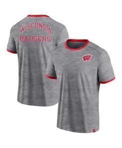 Мужская футболка с логотипом Heather Grey Wisconsin Badgers Classic Stack Ringer Fanatics, серый