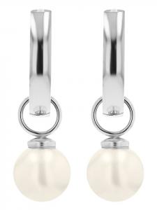 Adeliás Женские серьги - Серьги-кольца из нержавеющей стали с шарнирным креплением и жемчужиной в серебристом исполнении