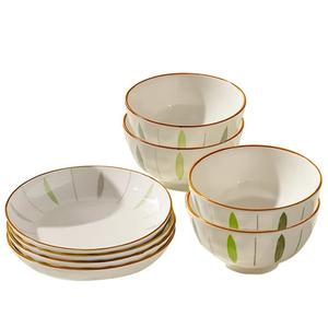 Набор посуды Kawasimaya, кремовый/зеленый/золотой, 4 тарелки 13 см и 4 тарелки 18 см