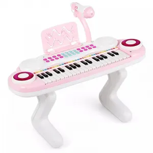 37-клавишное детское пианино-игрушка Z-образной формы с микрофоном, мигающими огнями и аудиокабелем | Образовательный электронный орган для малышей (розовый) OEM