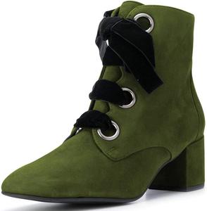 Женские ботинки YDN с круглым носком, шнуровкой, низким каблуком, замшевые, с боковой молнией, удобные для прогулок, Olive