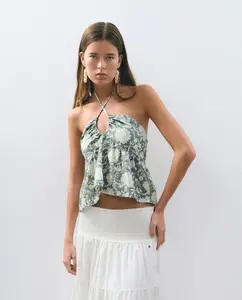 Женский короткий топ из хлопка с принтом Brownie, зеленый